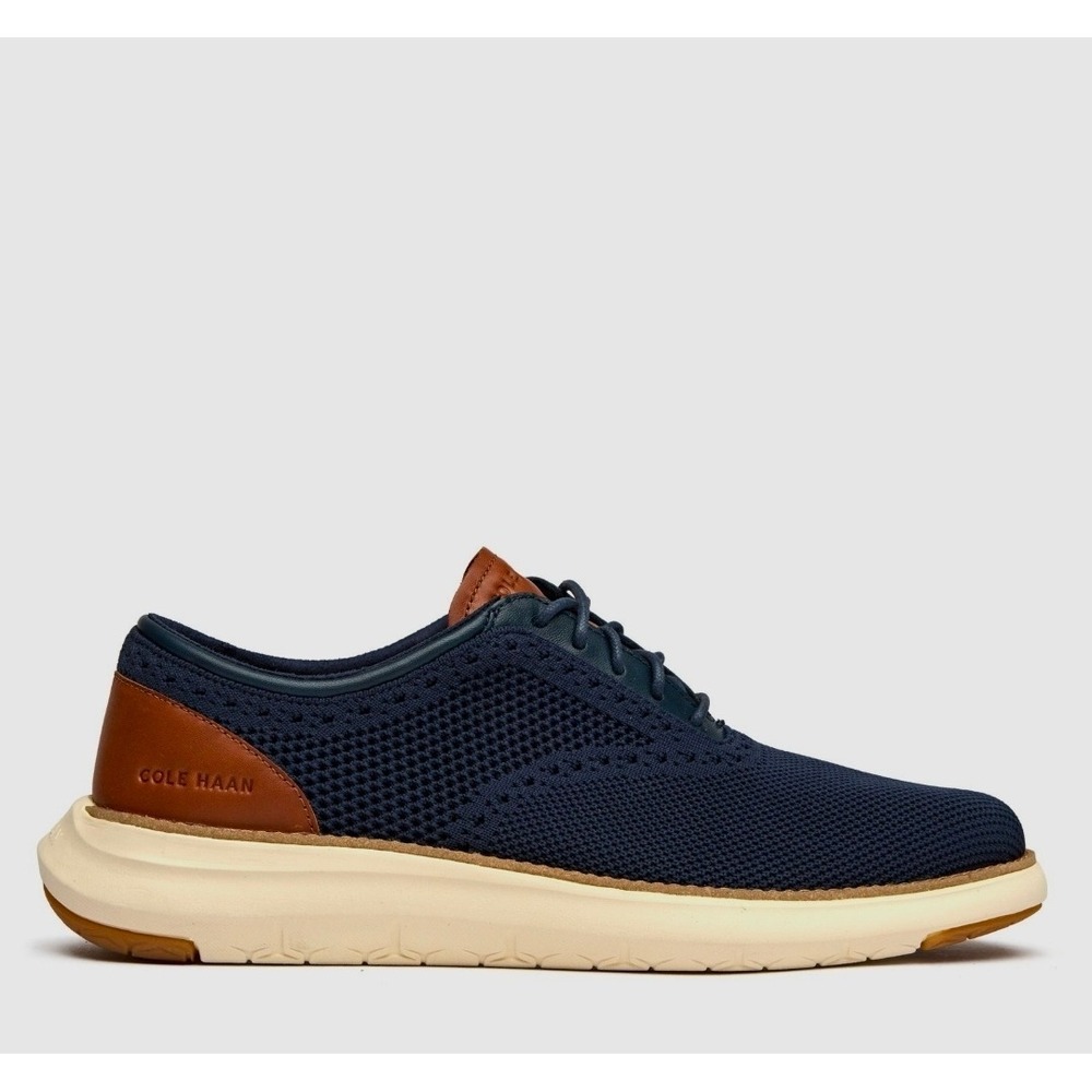 Cole Haan Grand Remix Knit Mens Navy Blue Leather Wingtip Oxford Shoes size 11.5